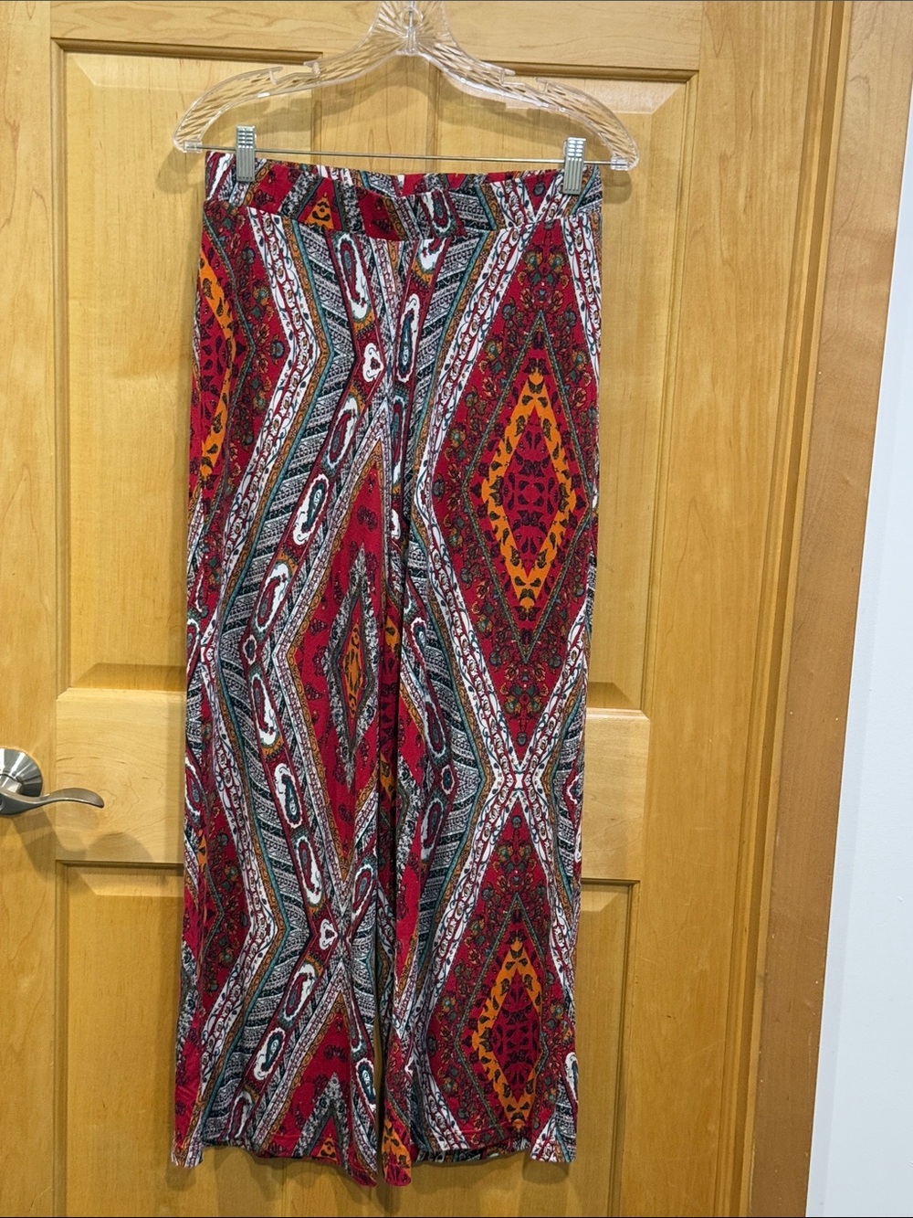 miami Red Multicolor Paisley Print Wide-Leg Pants size S
